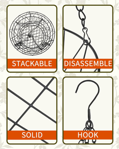 3 tier hanging fruit basket featuring a stackable and solid design with a durable hook