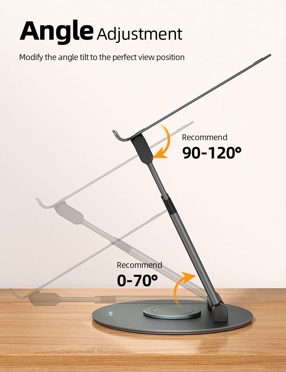 360 rotating laptop stand with adjustable angle for ergonomic viewing positions