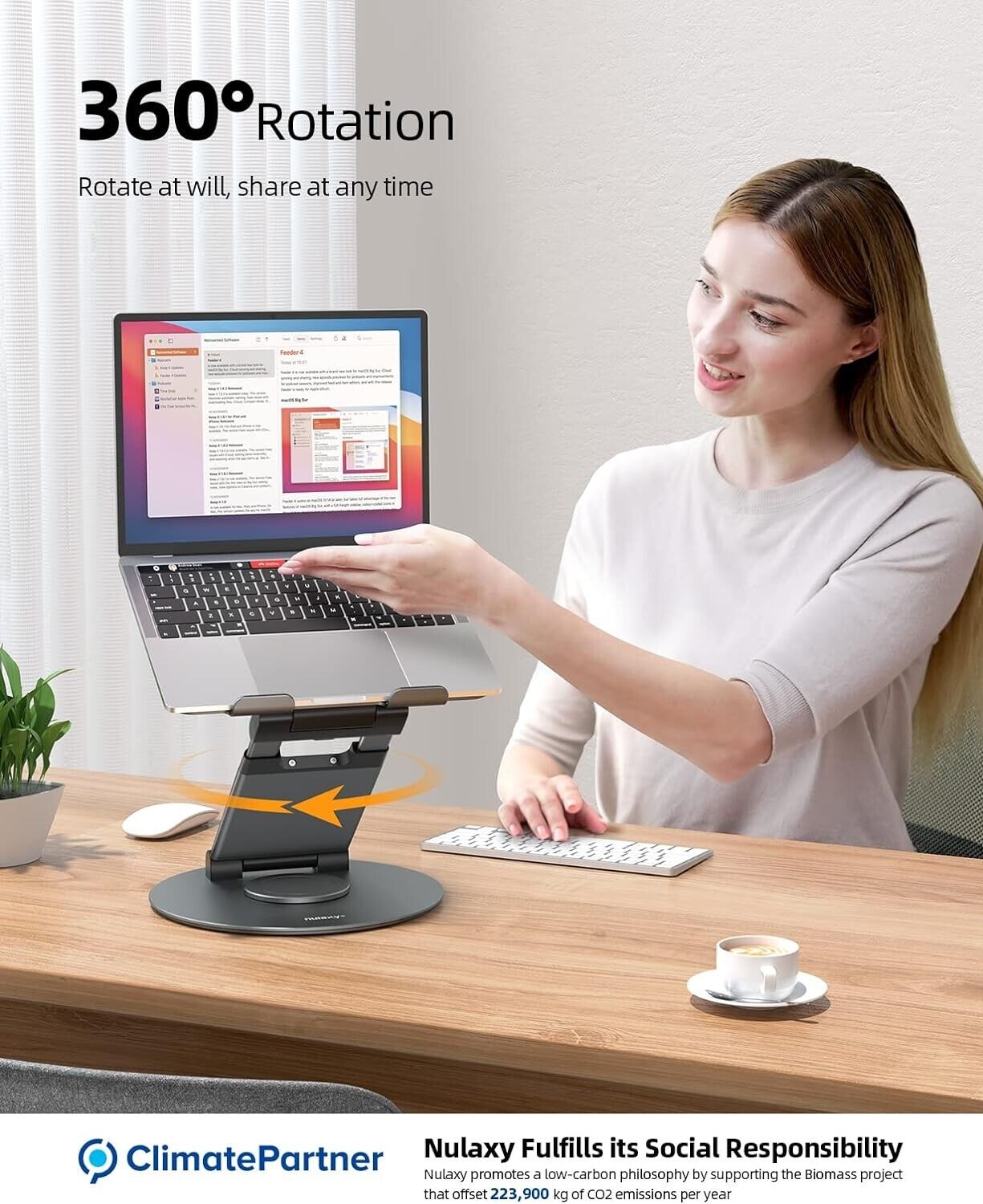 360 rotating laptop stand for easy access and sharing with adjustable height and rotation features