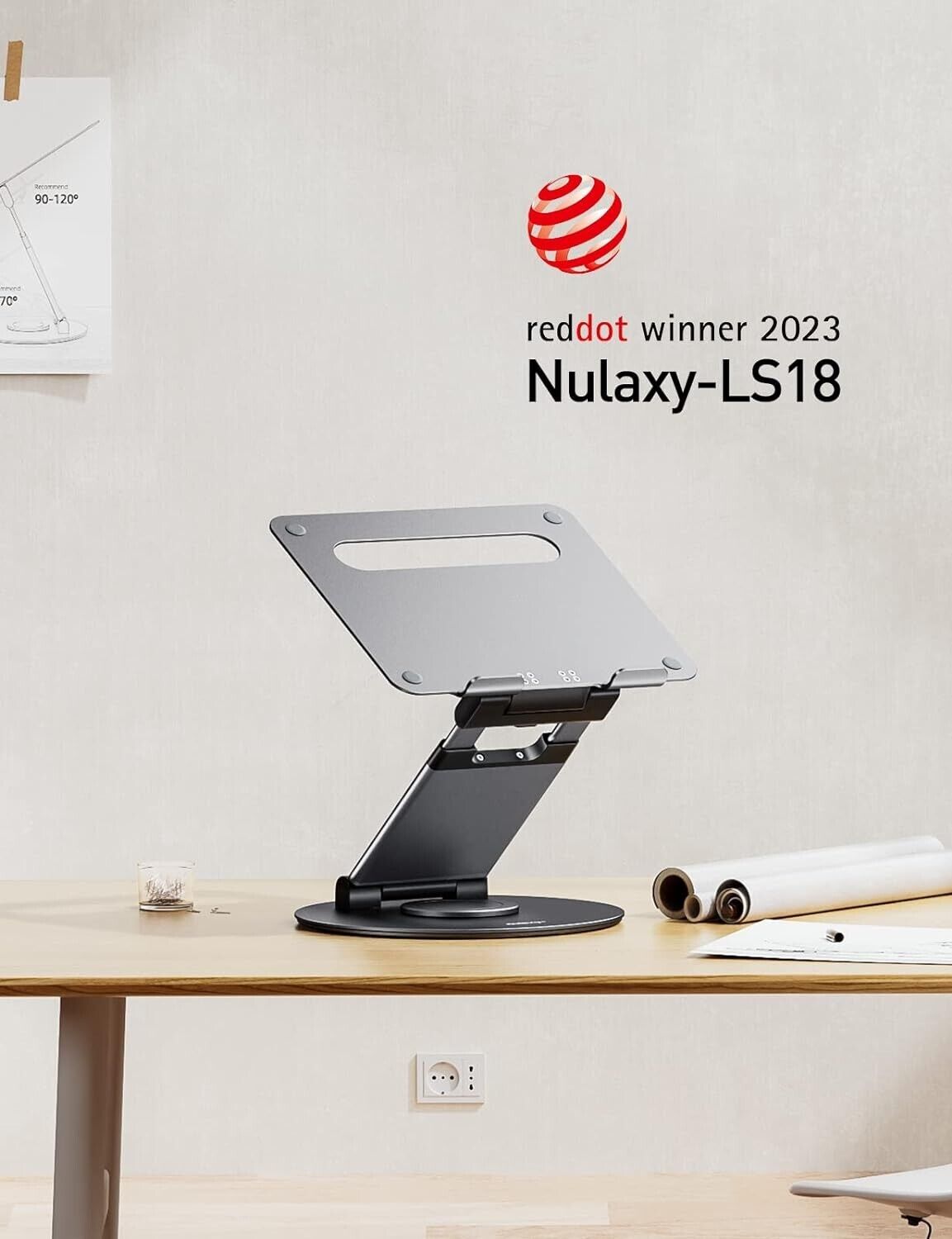 Nulaxy LS18 360 rotating laptop stand with adjustable height for ergonomic comfort at home or office