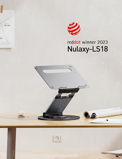 Nulaxy LS18 360 rotating laptop stand with adjustable height for ergonomic comfort at home or office