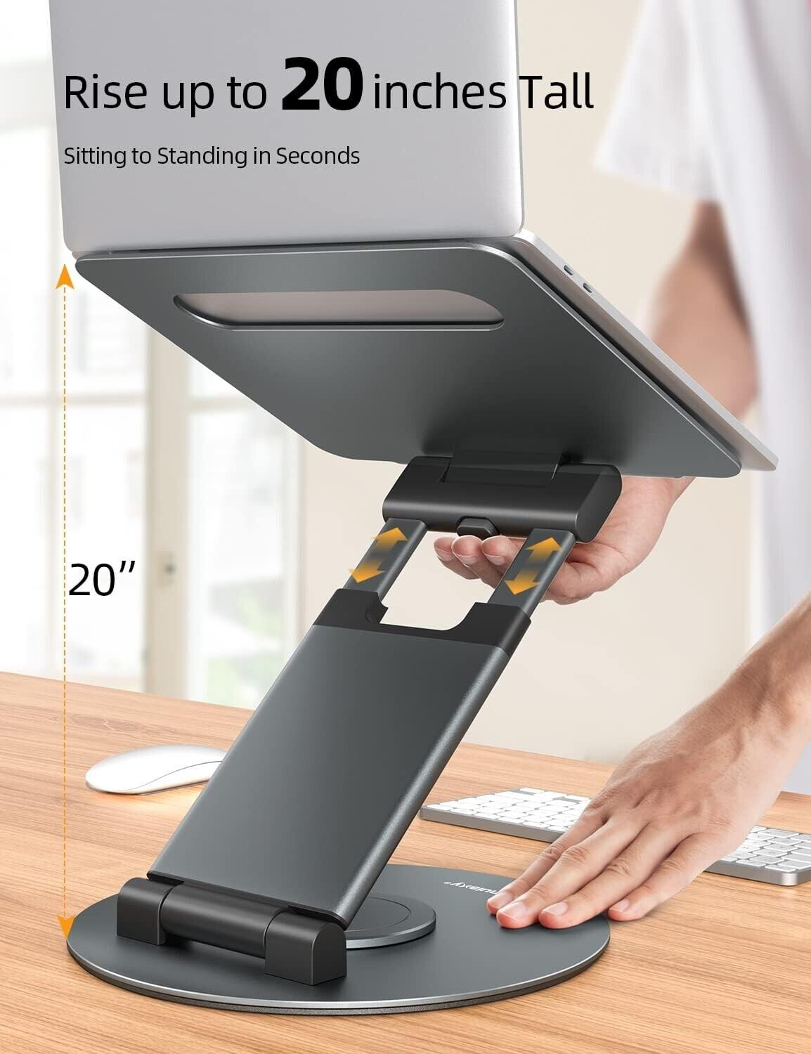 360 rotating laptop stand with adjustable height up to 20 inches for ergonomic use