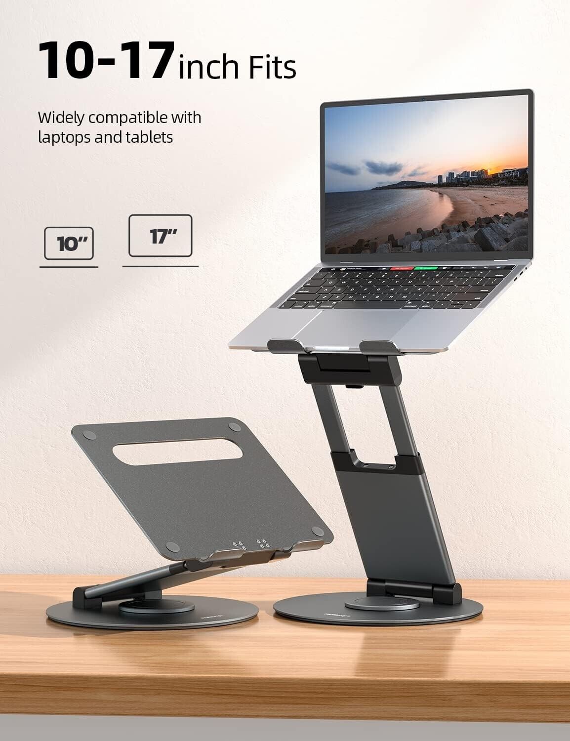 Adjustable 360 rotating laptop stand suitable for laptops and tablets between 10 to 17 inches