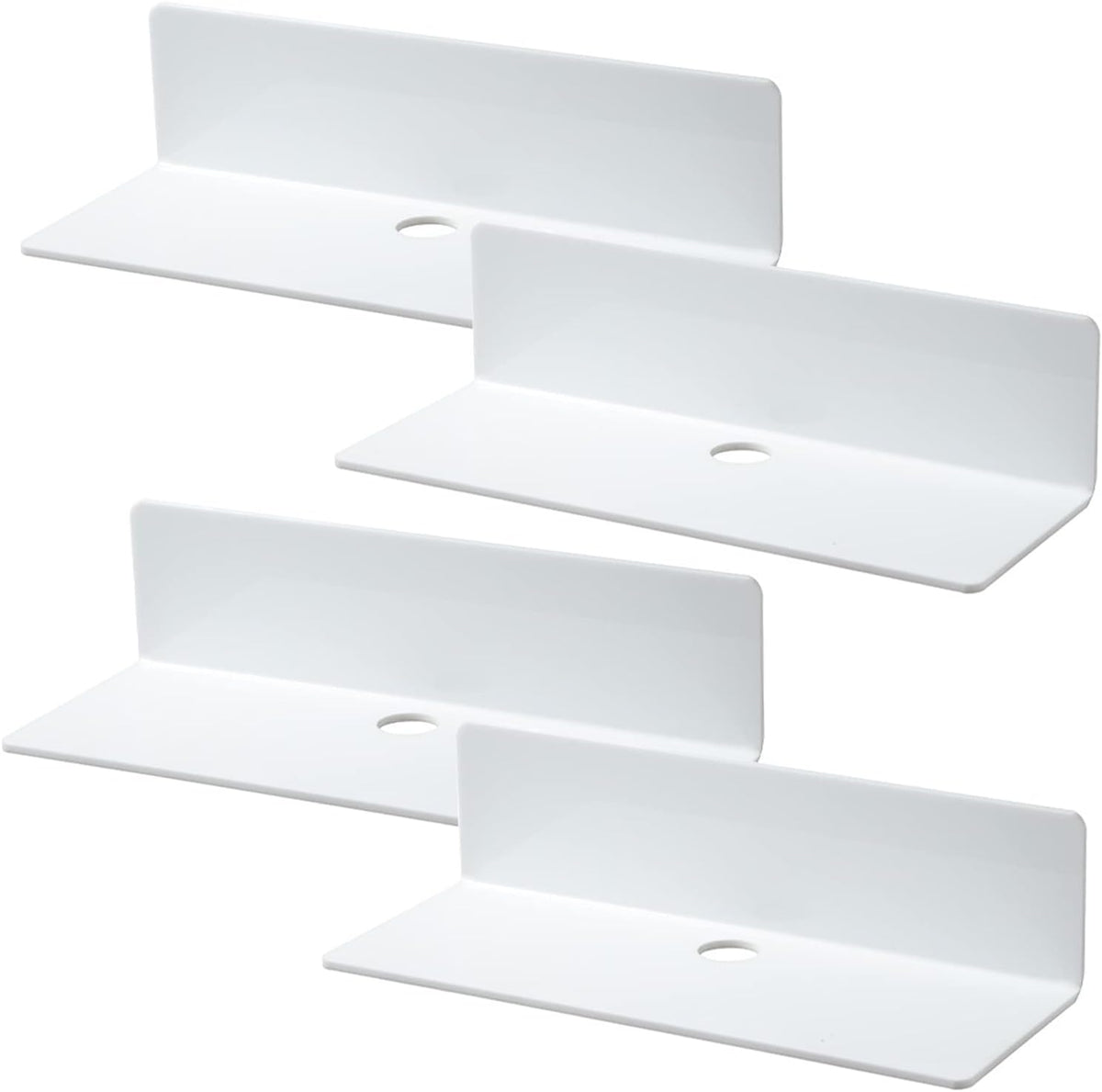 Lorigun 4 Pcs Acrylic Floating Shelves, Small Shelf for Wall No Nails Self Adhesive Shelves Bedroom Display Floating Shelves for Photo, Alarm Clock, Plant - White Shelves