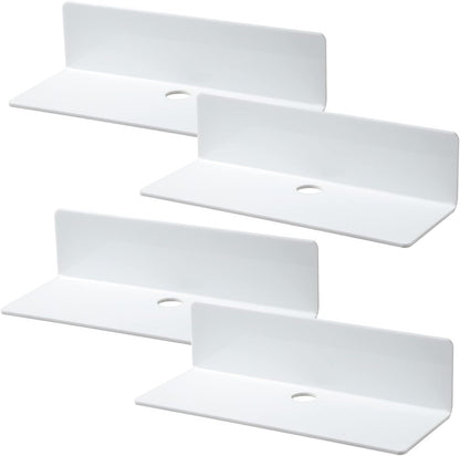 Lorigun 4 Pcs Acrylic Floating Shelves, Small Shelf for Wall No Nails Self Adhesive Shelves Bedroom Display Floating Shelves for Photo, Alarm Clock, Plant - White Shelves