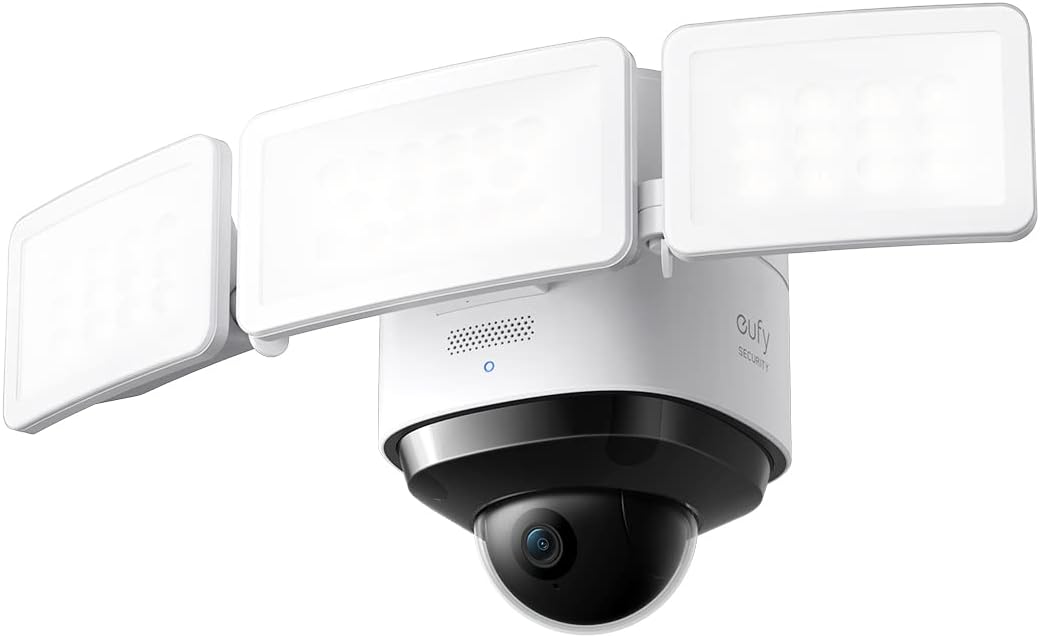 eufy Security Floodlight Cam S330, 360-Degree Pan & Tilt Coverage, 2K Full HD, 3,000 Lumens, Weatherproof, On-Device AI Subject Lock and Tracking, No Monthly Fee, Hardwired