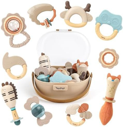 Baby Toys 0-6 Months, Baby Essentials for Newborn Toys Rattle Teething Toys Sensory for Baby with Storage Box (10pcs)