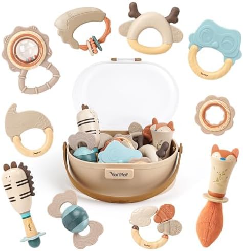 Baby Toys 0-6 Months, Baby Essentials for Newborn Toys Rattle Teething Toys Sensory for Baby with Storage Box (10pcs)