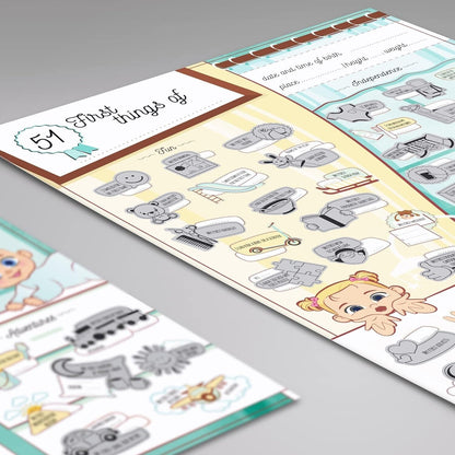Educational chart featuring 51 first things for early learning with cute illustrations and text