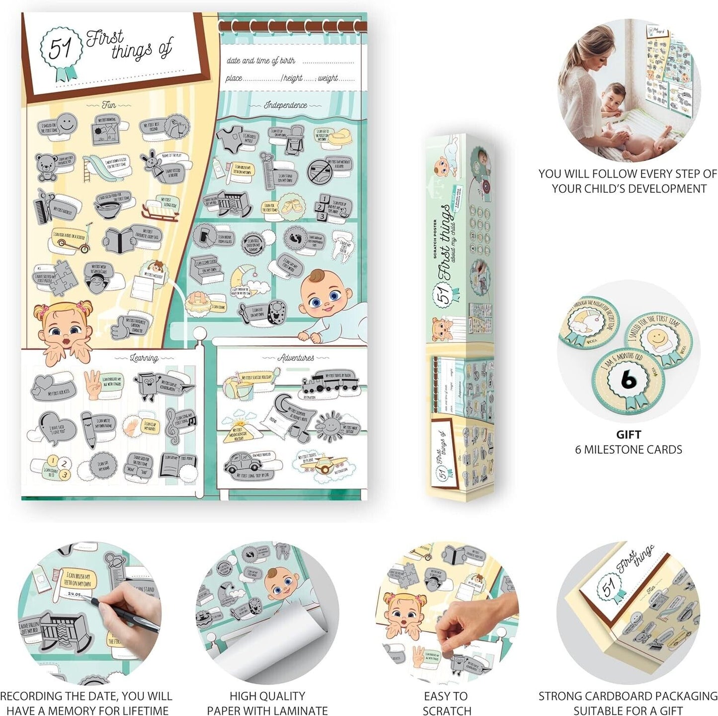 First Things Of Baby Milestone Cards by The Trading Warehouse in Gift Packaging for Recording Child's Growth