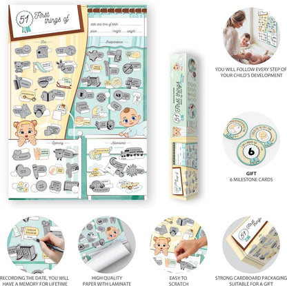 First Things Of Baby Milestone Cards by The Trading Warehouse in Gift Packaging for Recording Child's Growth