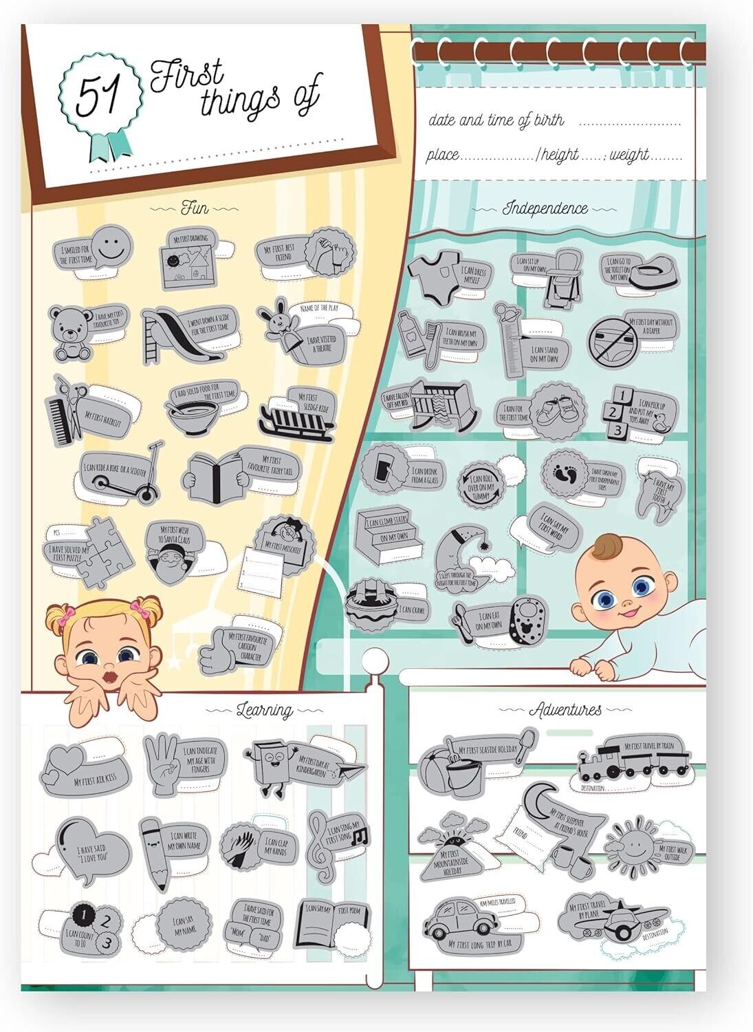 The Trading Warehouse Baby Memory Book Page Featuring First Things: Fun, Learning, and Adventures