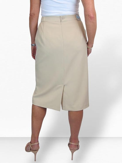 Beige Lined Pencil Skirt for Women (Size 16)