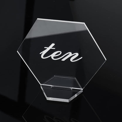 11.7 * 10.2cm Clear Acrylic Place Cards with Printed Calligraphy Number for Wedding Tables (21)