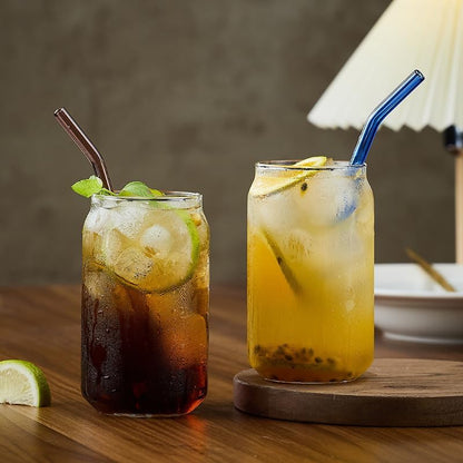 2 Pack 16oz Glass Tumblers with Bamboo Lids & Straws