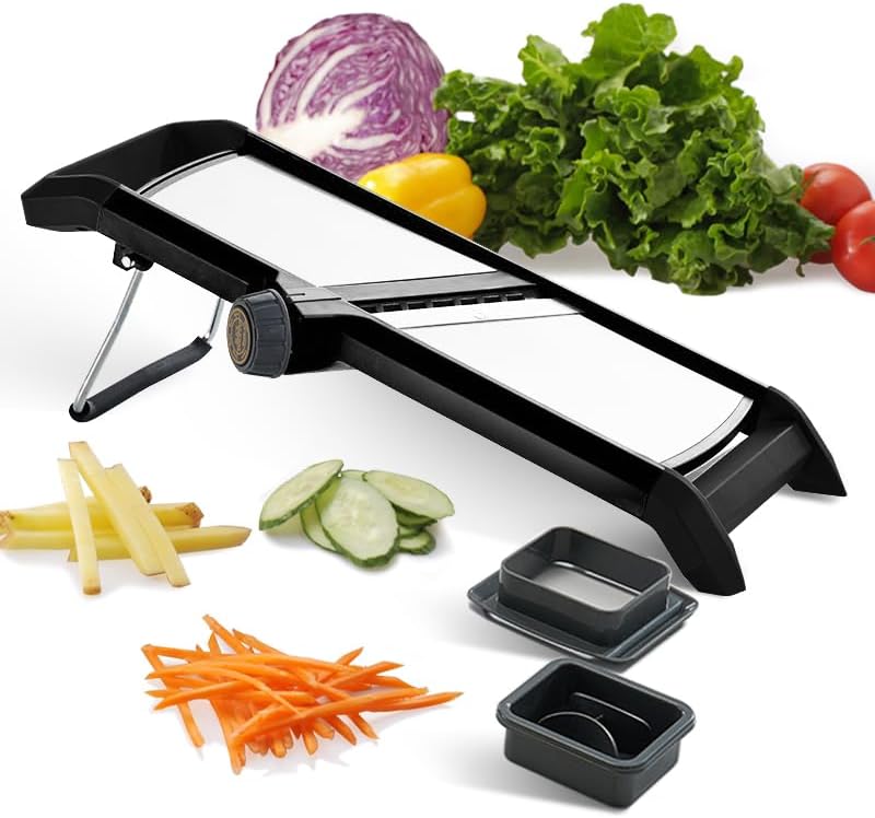 Adjustable Mandoline Vegetable Slicer by Harcas. for Slicing Cutting Food, Fruit, Vegetables, Onions and Potatoes. Mandolin Slicer Julienne Cutter (Black)