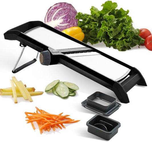 Adjustable Mandoline Vegetable Slicer by Harcas. for Slicing Cutting Food, Fruit, Vegetables, Onions and Potatoes. Mandolin Slicer Julienne Cutter (Black)