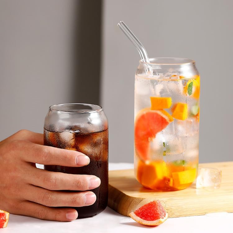 2 Pack 16oz Glass Tumblers with Bamboo Lids & Straws