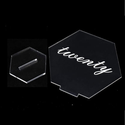 11.7 * 10.2cm Clear Acrylic Place Cards with Printed Calligraphy Number for Wedding Tables (21)