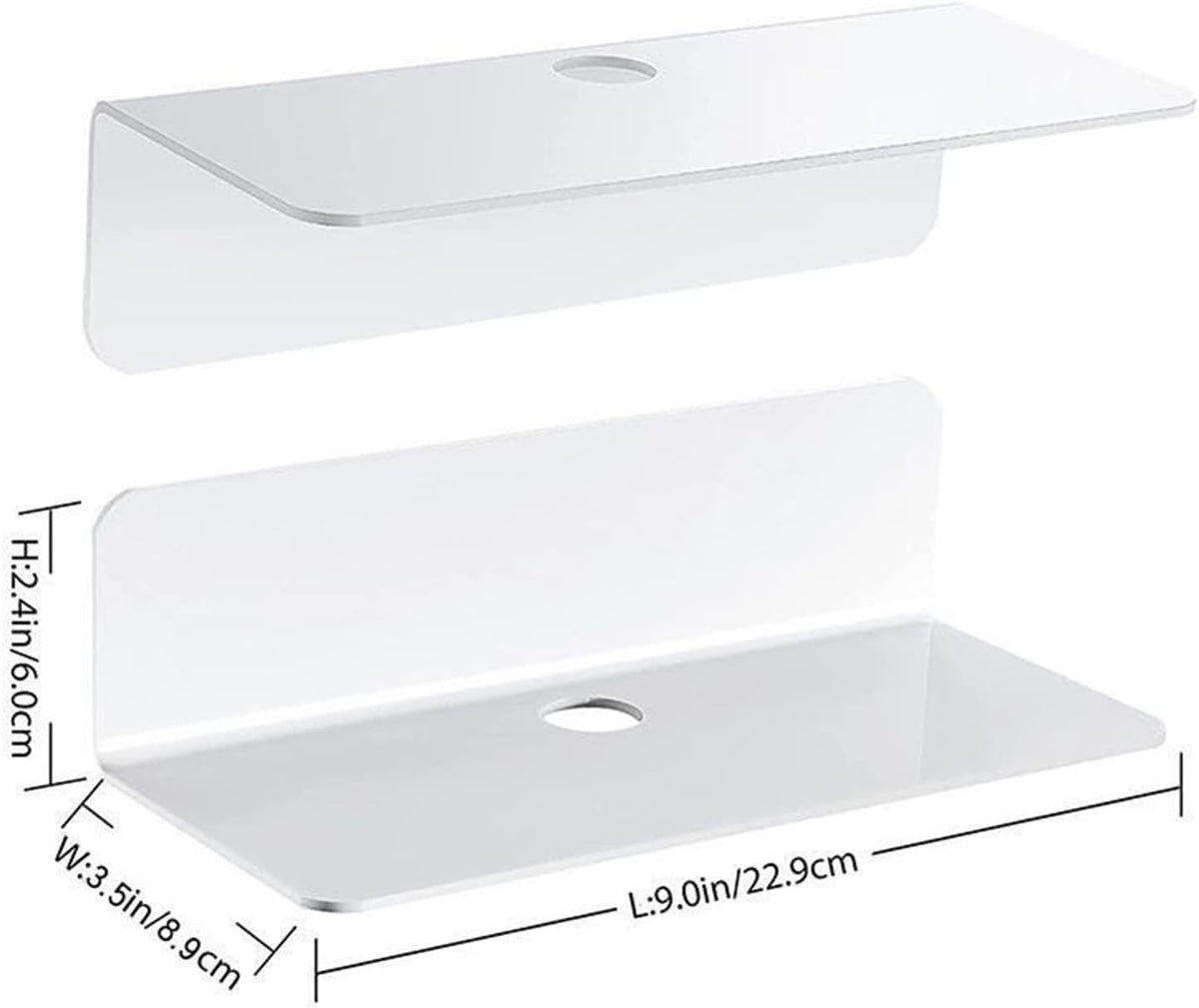 Lorigun 4 Pcs Acrylic Floating Shelves, Small Shelf for Wall No Nails Self Adhesive Shelves Bedroom Display Floating Shelves for Photo, Alarm Clock, Plant - White Shelves