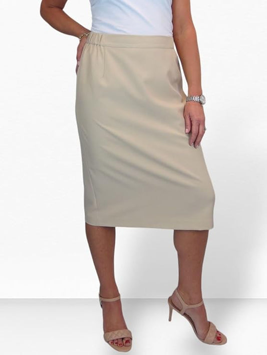 Beige Lined Pencil Skirt for Women (Size 16)