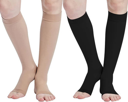 2 Pair Open Toe Medical Compression Socks for Women & Men