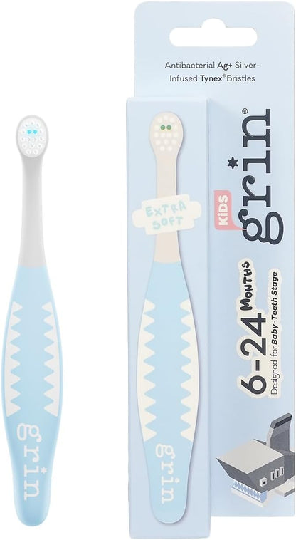 Grin Milky Start Toddler Toothbrush - Baby Toothbrush with Small Round Head, Ultra-Soft Bristles for Safe, Gentle Cleaning - Easy-Grip Handle, BPA-Free - Pink, 6-24 Months