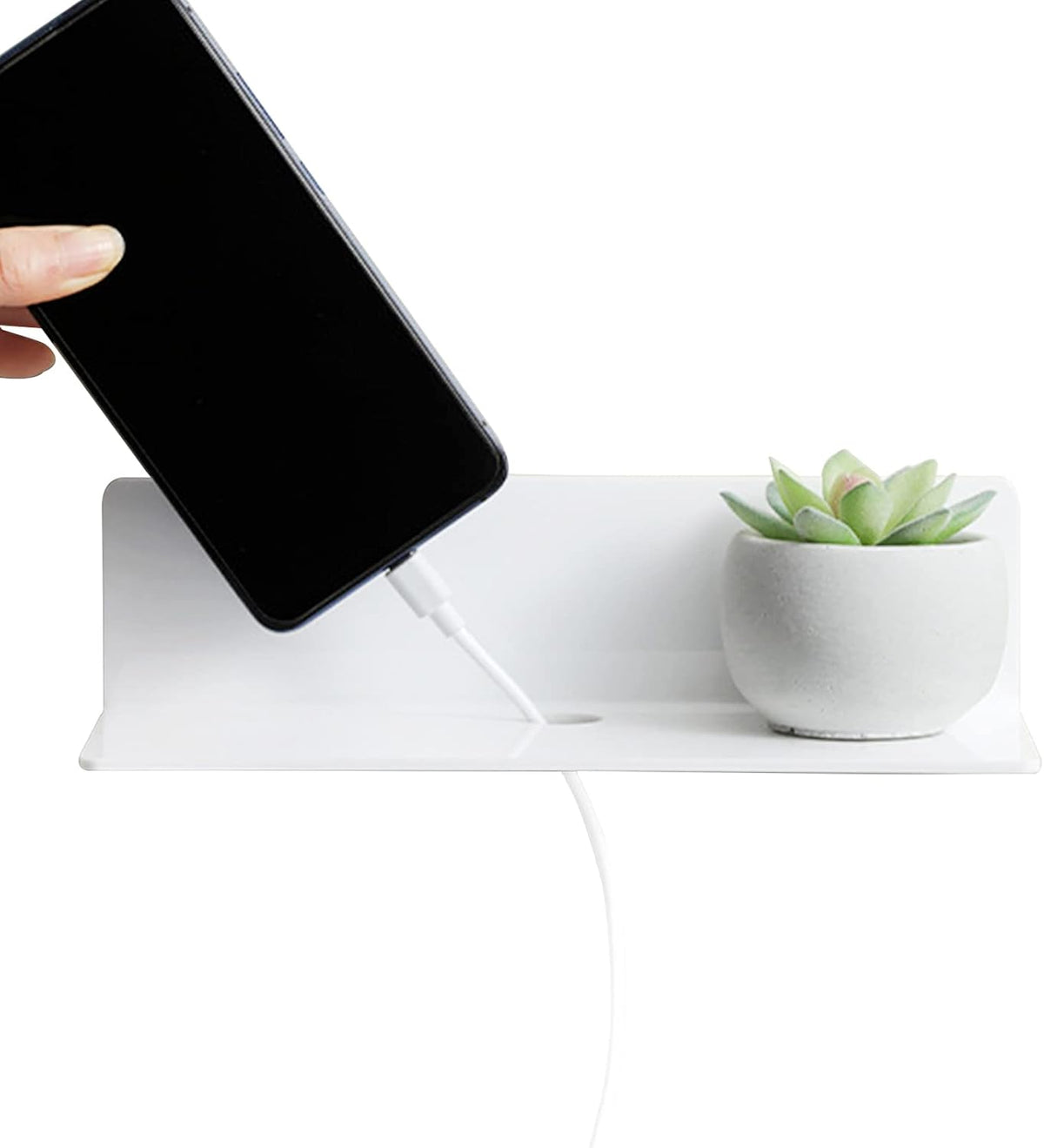 Lorigun 4 Pcs Acrylic Floating Shelves, Small Shelf for Wall No Nails Self Adhesive Shelves Bedroom Display Floating Shelves for Photo, Alarm Clock, Plant - White Shelves