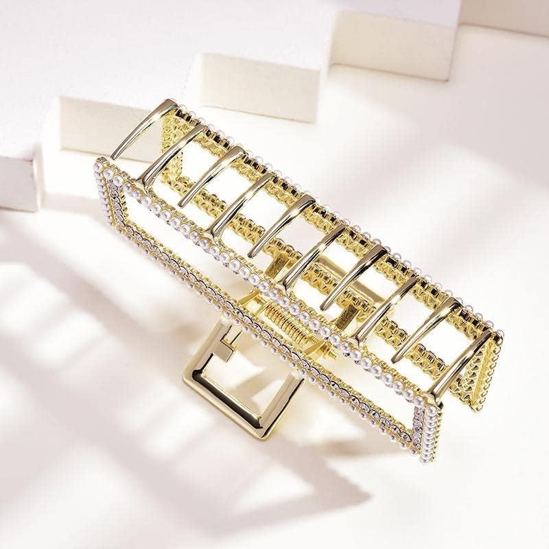 Hair Claw Clips, 4Pcs Metal Hair Clips Large Claw Hair Clips Big Jaw Clips Rhinestones Hair Claw Nonslip Pearl Gold Hair Clamps Strong Hold Hair Accessories for Women& Girls Sikypaota (4PCS)