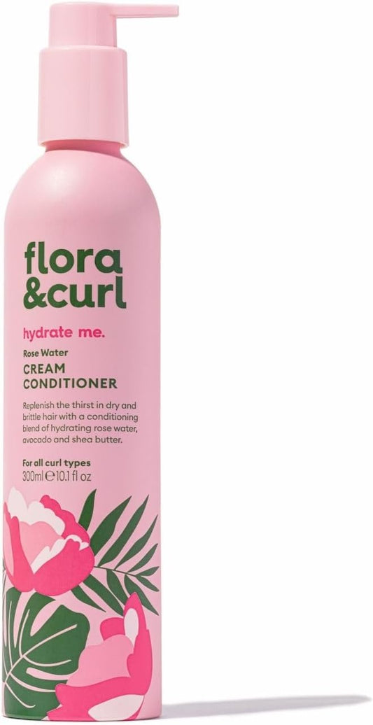 Flora & Curl Rose Water Cream Conditioner | Hydrating Botanical Conditioner with Rose Water, Honey, Shea Butter, Avocado Oil, Camellia Oil & Macadamia Oil | Sulphate-Free | 300ml
