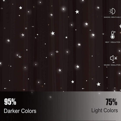 Star Blackout Curtains with Nets,Beige Star Panels Nursery Double Layer Window Curtains for Kids Girls Room Bedroom Living Room Decoration,2 Panels,W 52 in x L 84 in