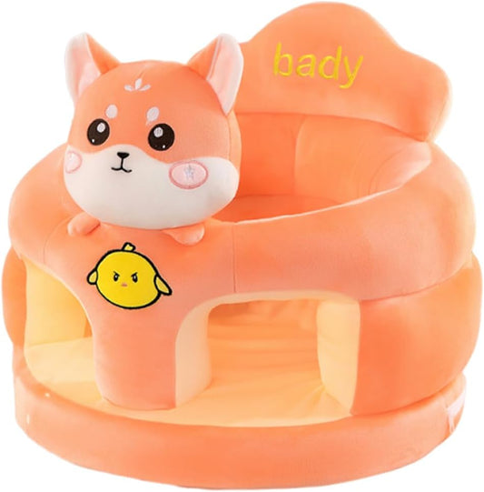 Baby Support Seat with Cute Panda Design, Soft Plush Infant Sitting Chair, 360° Upright Support, Non-Slip Base, Removable & Washable Cover for 3-12 Months Baby's Boys Girls (Fox)