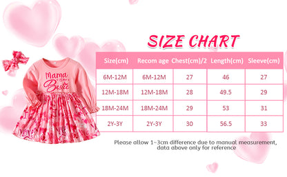 Baby Girl Dress Toddler Long Sleeves Love Heart Dresses Pink Party Princess Dress Infant Girls Clothes 2pcs Spring Fall Outfit Set (12-18 Months)