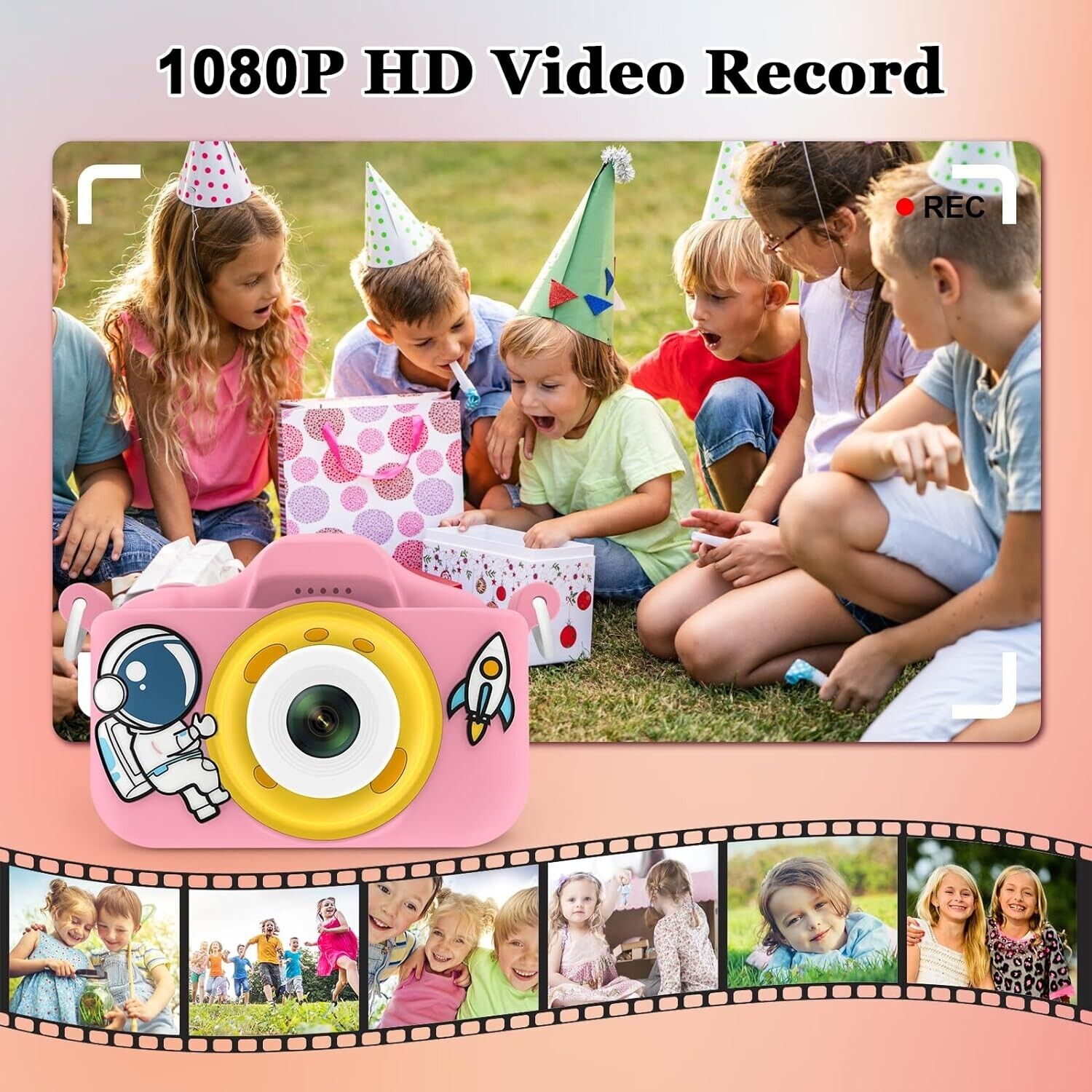 Kids Digital Camera 1080p with Free 32gb SD Card Mini Camera Video Recorder Pink