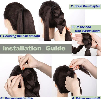 Leeven Hair Extension Straight Wrap Around 34 Inch Ponytail Synthetic Diy Braid