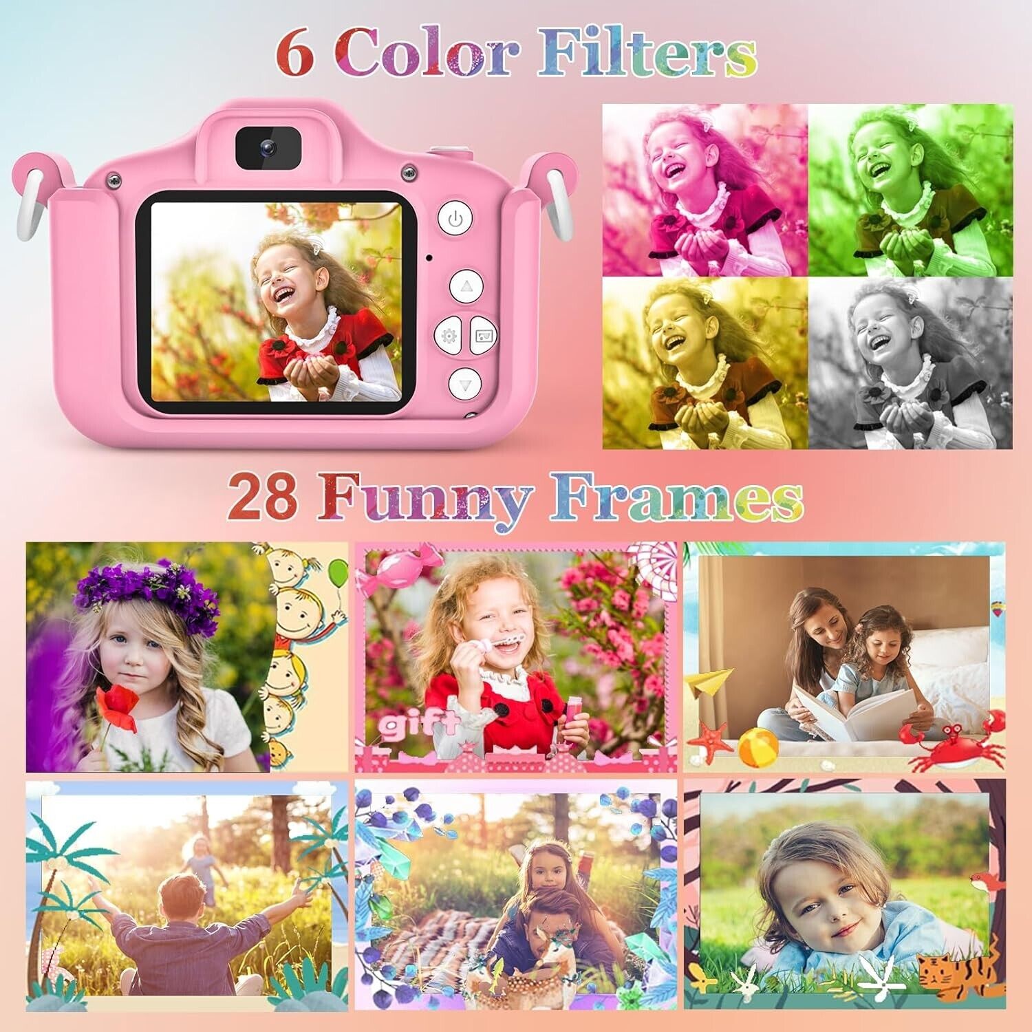 Kids Digital Camera 1080p with Free 32gb SD Card Mini Camera Video Recorder Pink