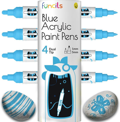 4 Dual Tip Blue Paint Pen Metallic - Fine Tip & Medium Acrylic Paint Markers