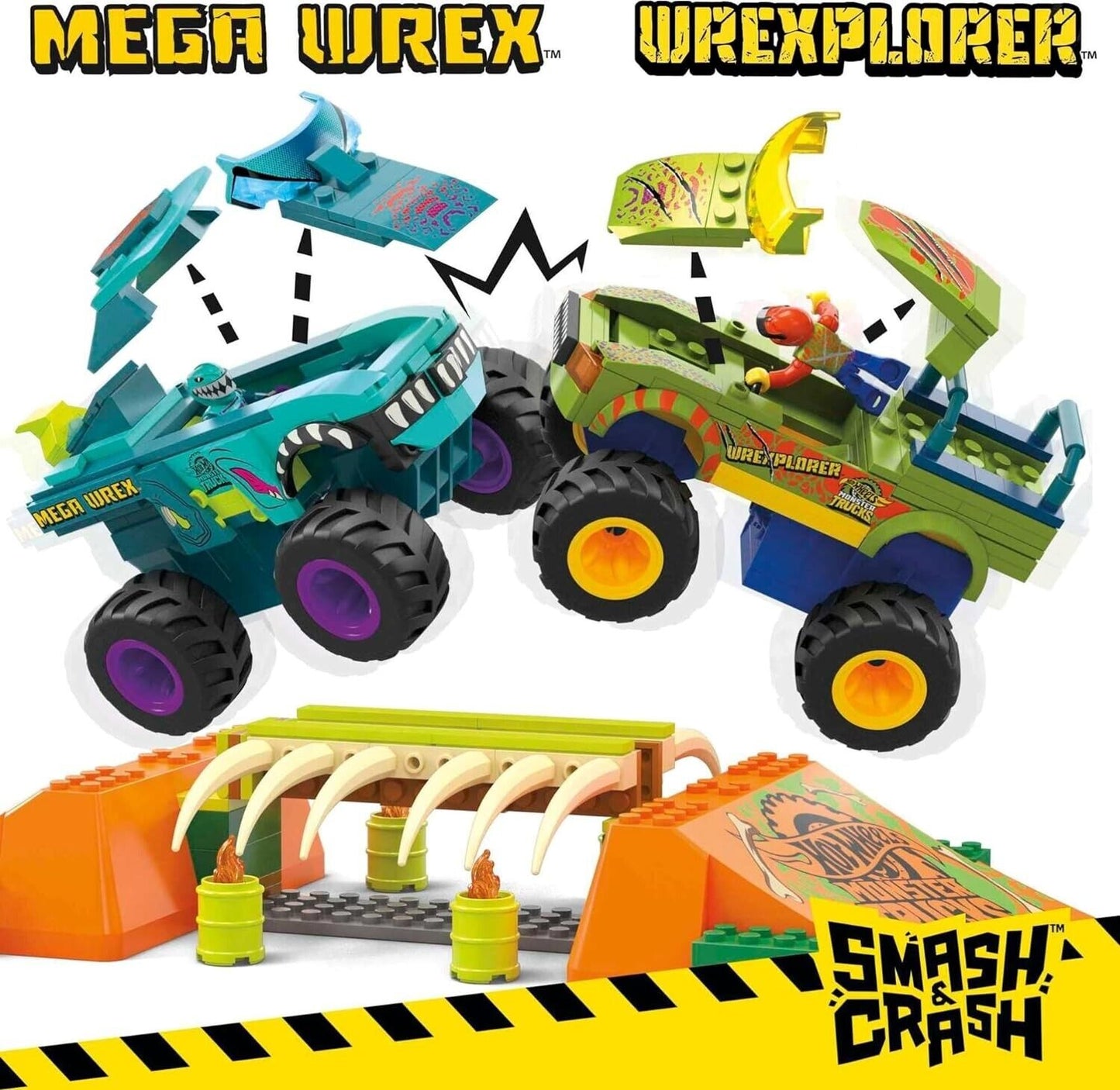 Hot Wheels Monster Truck Building Smash Crash Mega-Wrex Boneyard Course 332 PCs