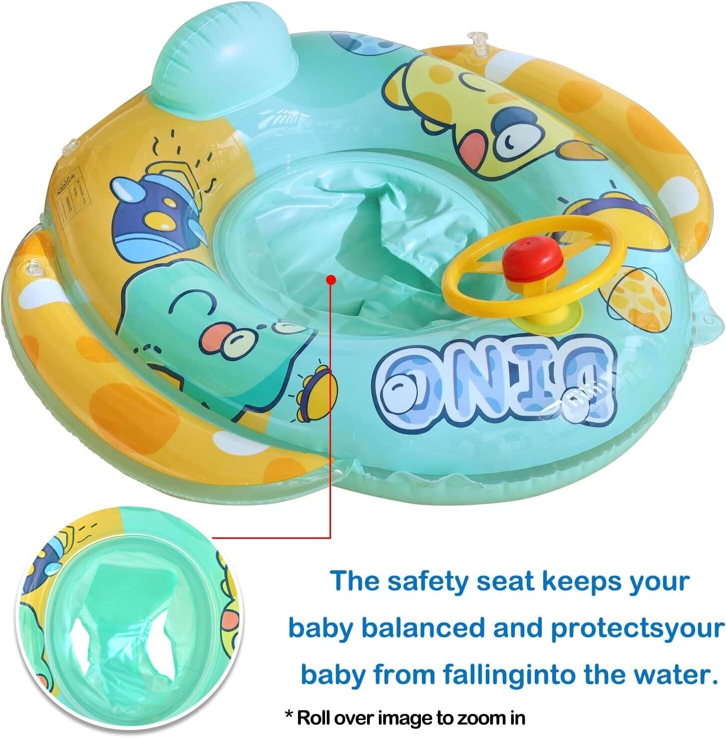 Bravepal Baby Swimming Float with Safety Seat, Dinosaur Inflatable Ring