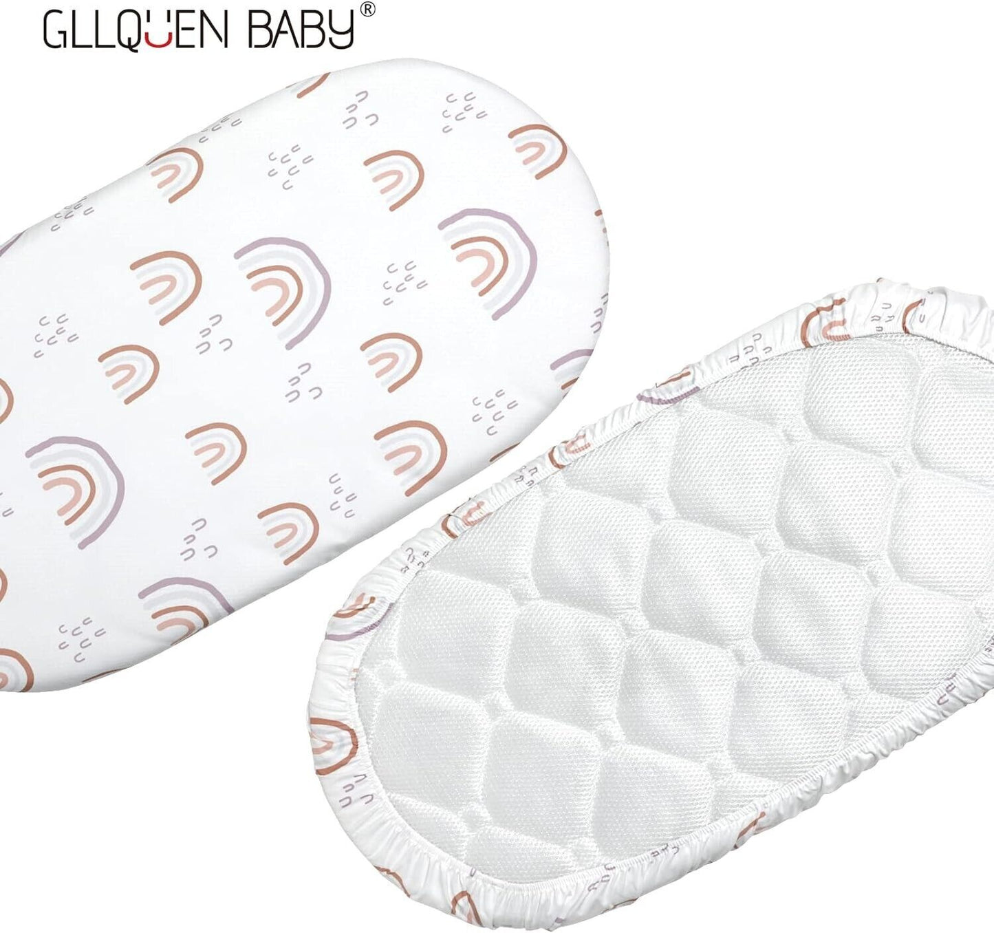 GLLQUEN BABY 2 Pack Moses Basket Fitted Sheets, Newborn Pram Crib, Rainbow 