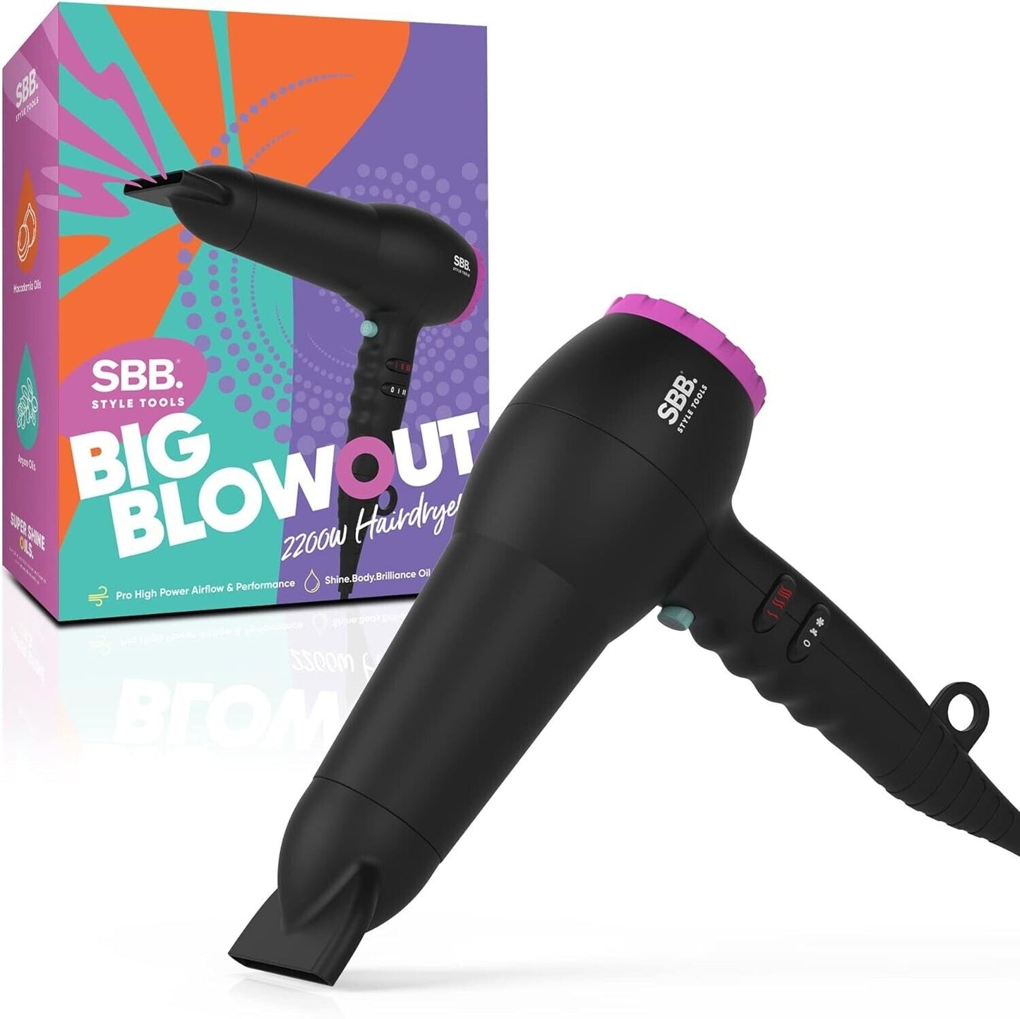 SBB Style Tools - Big Blowout Power 2200W Hair Dryer - Lightweight & Fast Dry.