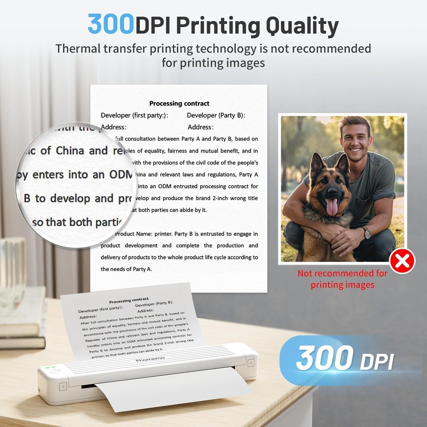 Portable Thermal Transfer Printing Printer (300 DPI)