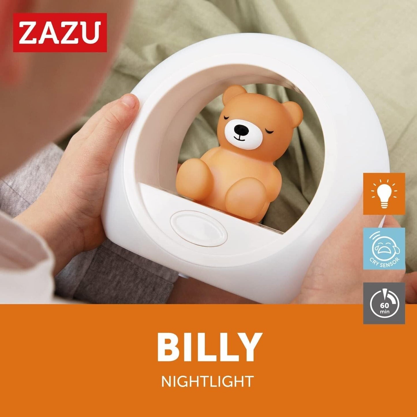 ZAZU Billy The Bear Nightlight - Scare The Dark Away with Billy (Brown Bear)