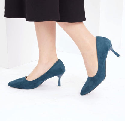 Women's Blue Suede Court Pointed Toe Kitten Heels Show (Size UK 6.5)