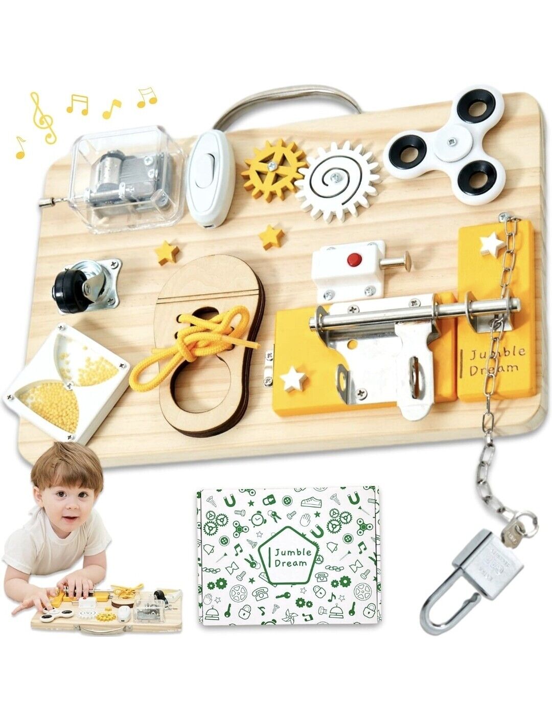 Jumble Dream Wooden Sensory Busy Board Toy – Montessori Toys Activity Board...