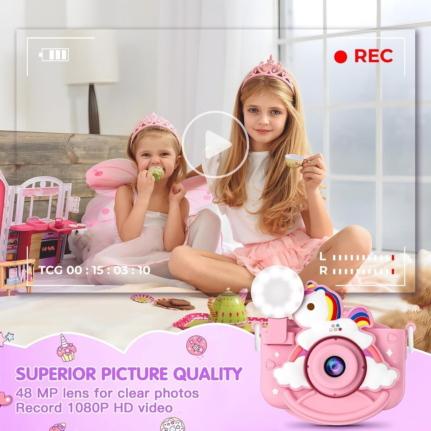 COSANSYS Kids Camera for Girls, 48MP Digital Camera for Kids, 1080P Toddler...