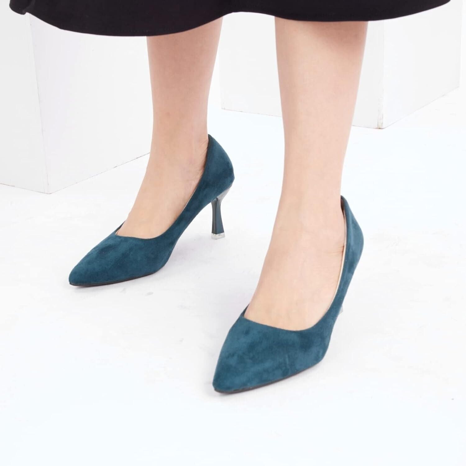 Women's Blue Suede Court Pointed Toe Kitten Heels Show (Size UK 6.5)