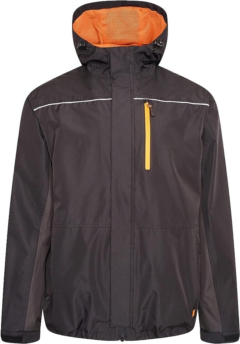 Worktough - Black Waterproof Jacket with Orange Hood-Windproof Mens Jackets