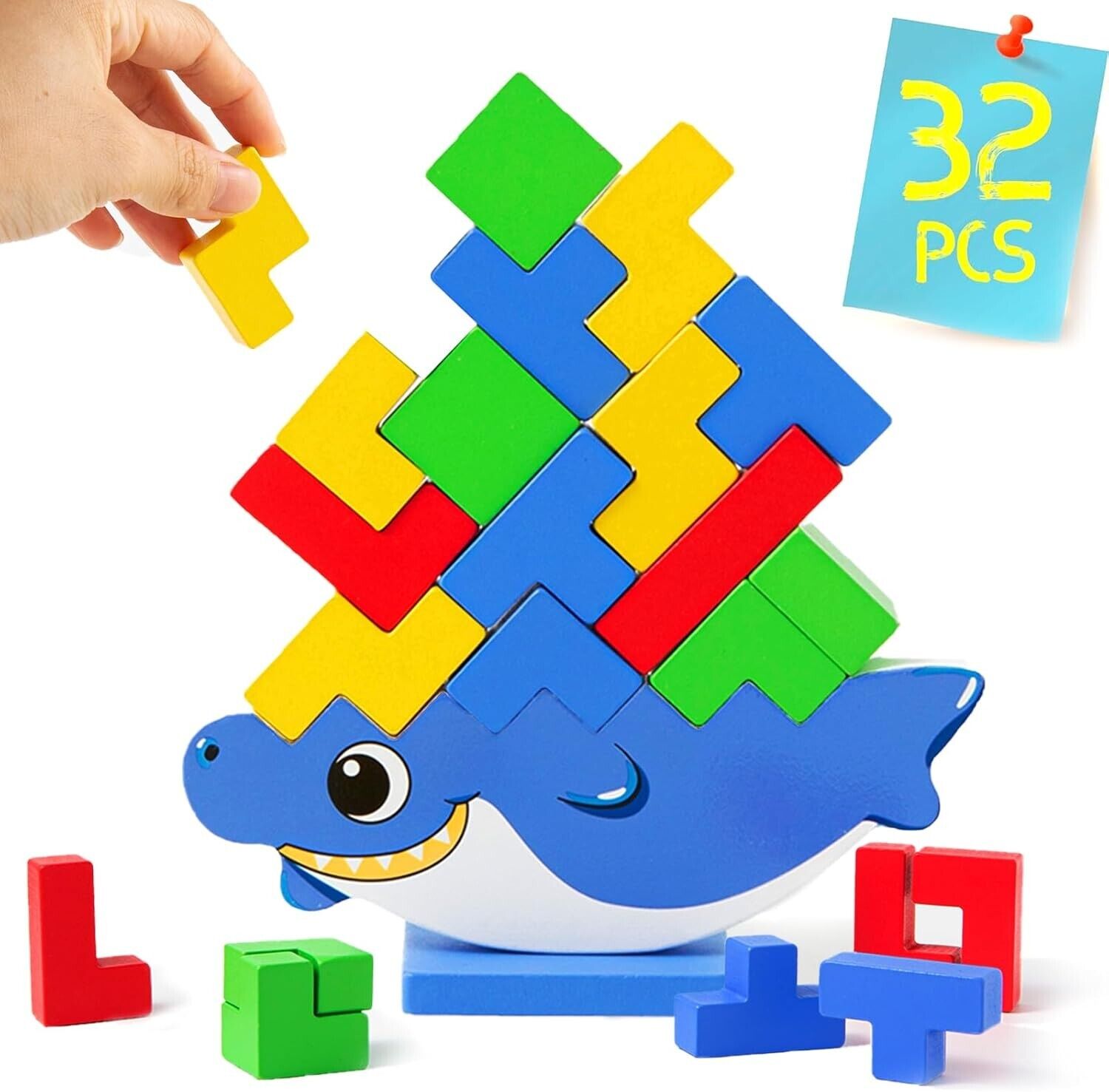 Wooden Tetra Tower Game,32 PCS Wooden Stacking Toys