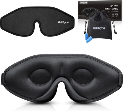 WellSync Sleep Eye Mask, 3D Contoured Cup Sleeping Mask Blindfold (Black) 